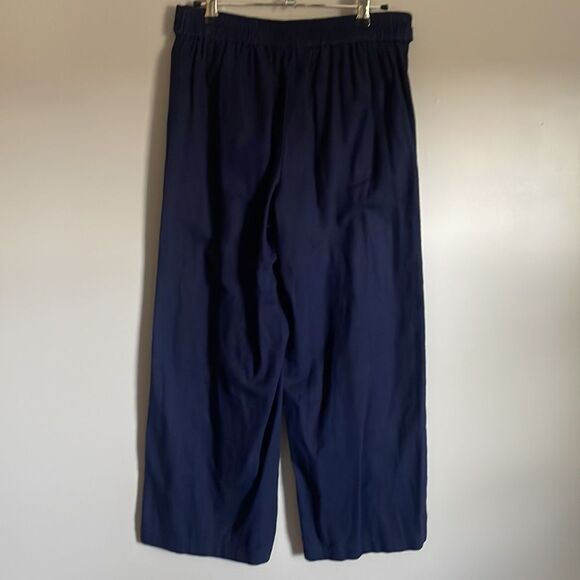 J. CREW 55% Linen 45% Cotton Navy Pull On Pants Tie Belt Side Pockets Wide Leg 2 - Picture 2 of 13